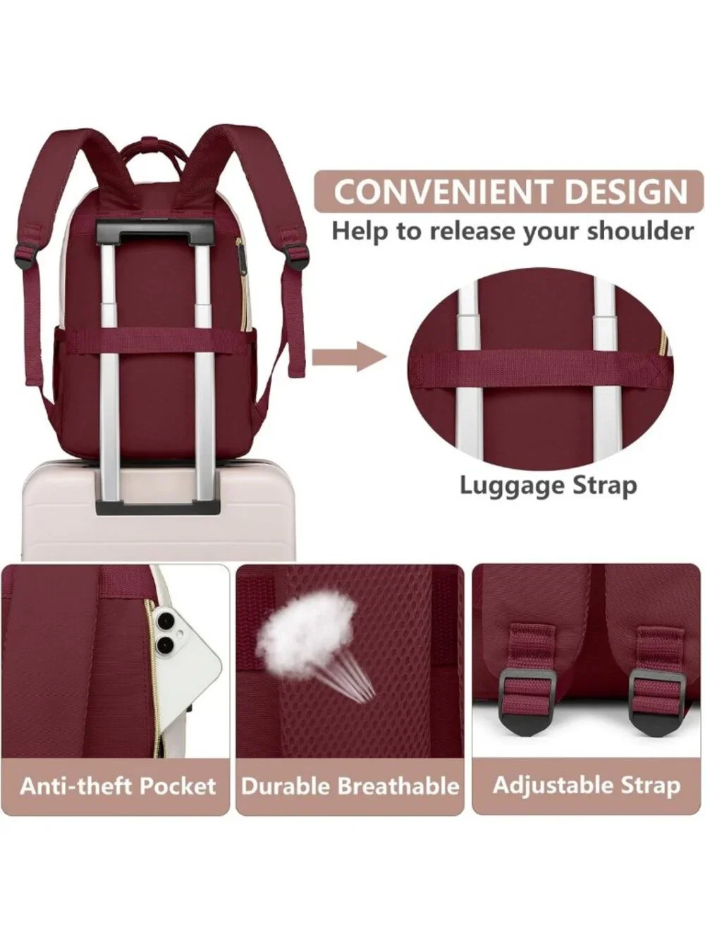 Stylish Waterproof Laptop Backpack for Women & Teens - USB Charger, 15.6